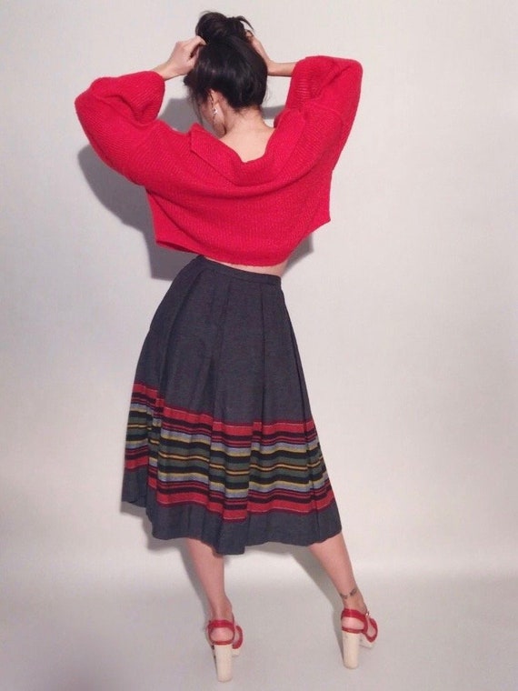 Southwest Skirt | 50s Vintage Charcoal Flannel Wo… - image 4