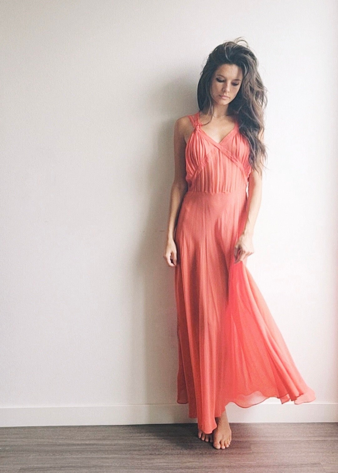 red silk strappy dress
