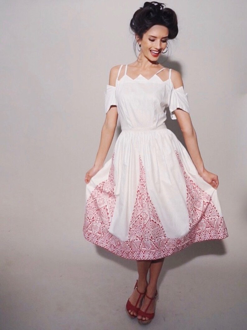 1950s White Off the Shoulder Dress