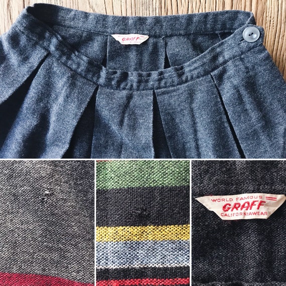 Southwest Skirt | 50s Vintage Charcoal Flannel Wo… - image 10