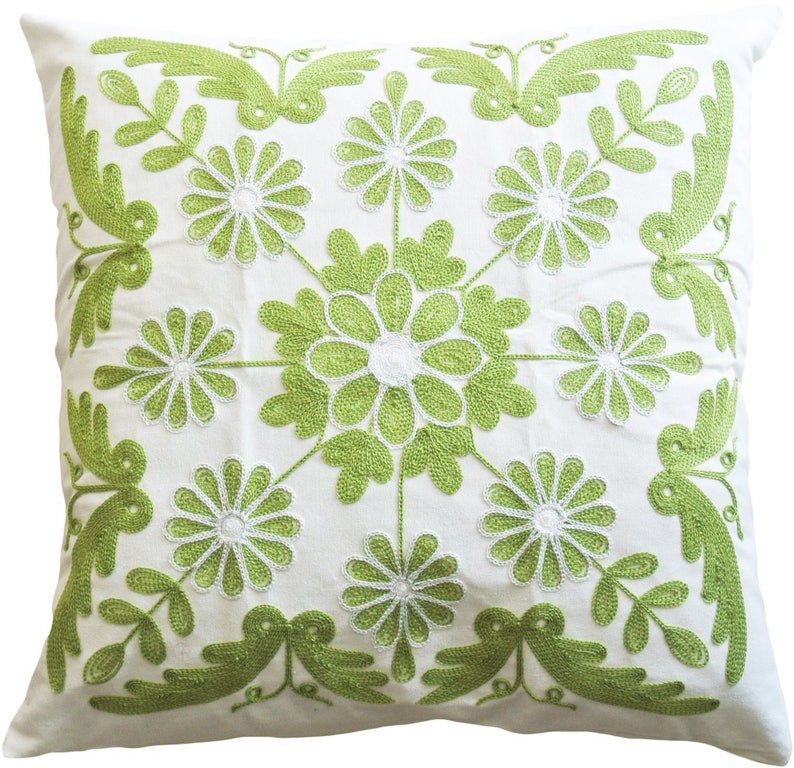 Green Embroidery cover pillow home accent Sofa Pillow Case Etsy