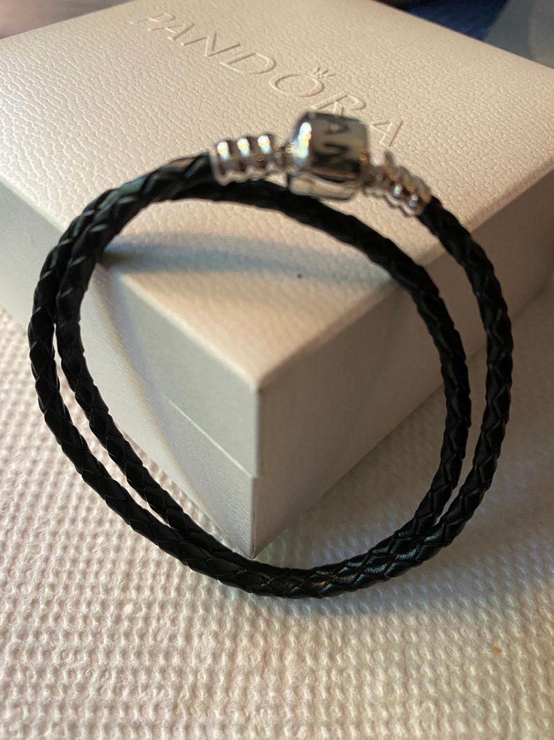 Pandora Bracelet Leather Bracelet Black Leather Double Wrap Etsy