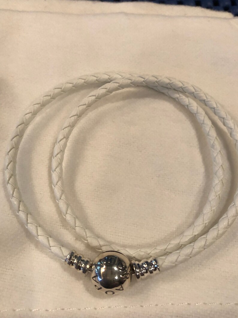Pandora Charm Bracelet White Leather Bracelet Pandora Double Etsy