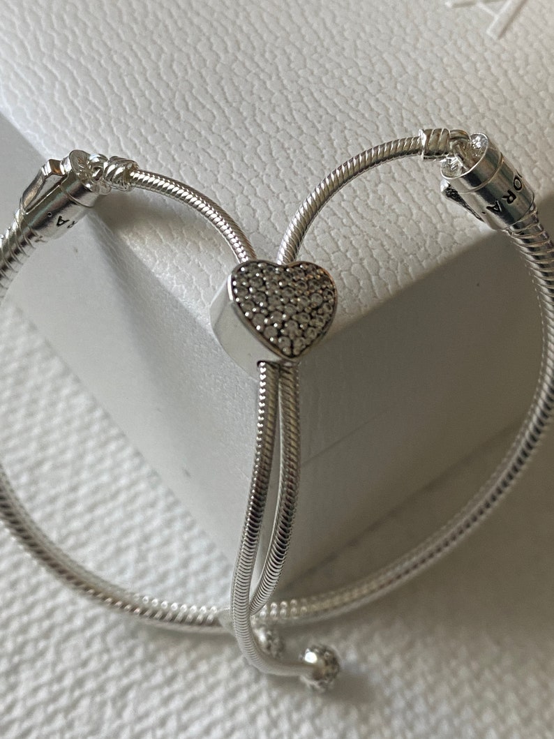 Pandora Bracelet Moments Silver Pave Heart Slider Bracelet Etsy