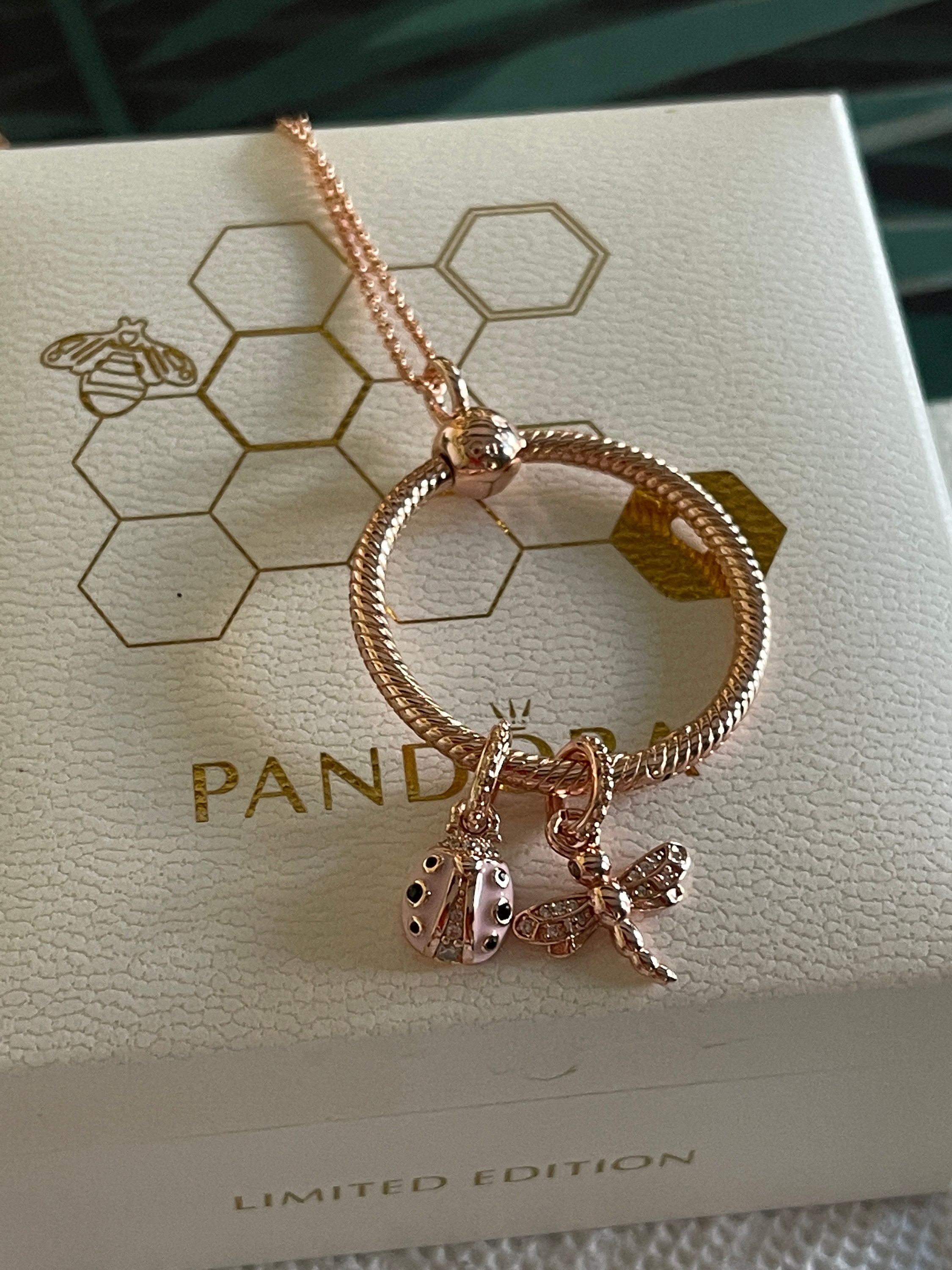 Pandora Necklace Small O Pendant Necklace Two Dangle Charms Etsy