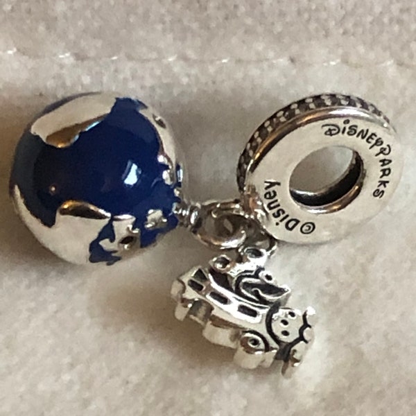 Disney Charms,Mickey Mouse Globe Charm,Sterling Silver,Blue Enamel,2018 Winter Collection,