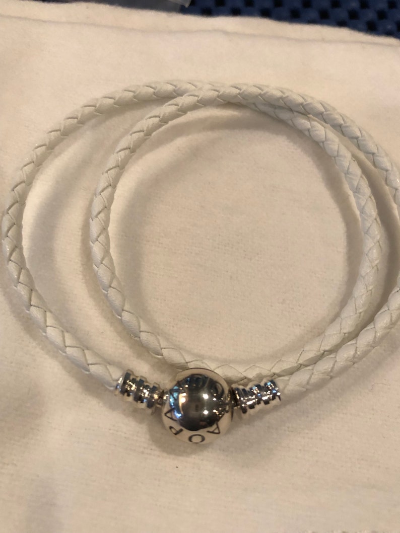 Pandora Charm Bracelet White Leather Bracelet Pandora Double | Etsy