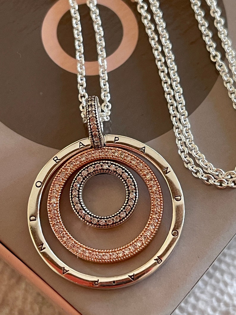 Pandora Necklace Heart of Pandora Two Tone Circle Spinning Etsy