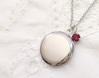 Collana con ciondolo portafoto e pietra di nascita, collana con cristallo mese di nascita e stampa foto personalizzata, birthstone