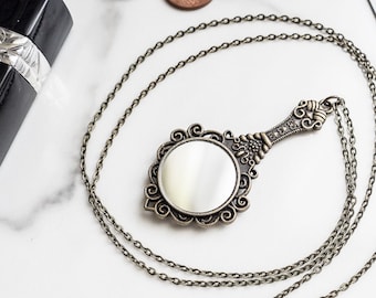 Vintage mirror necklace, mirror pendant necklace, mirror jewel