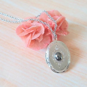 Oval Hematite Photo Pendant, Hematite Photo Locket, with Custom Photo Print