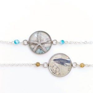Bracciali con stella marina e balena, braccialetti con pietre di agata, braccialetti a lunghezza regolabile artigianali, braccialetto mare