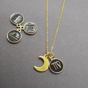 Small Gold Moon Necklace with Personalized Zodiac Sign, Zodiac Sign Jewelry