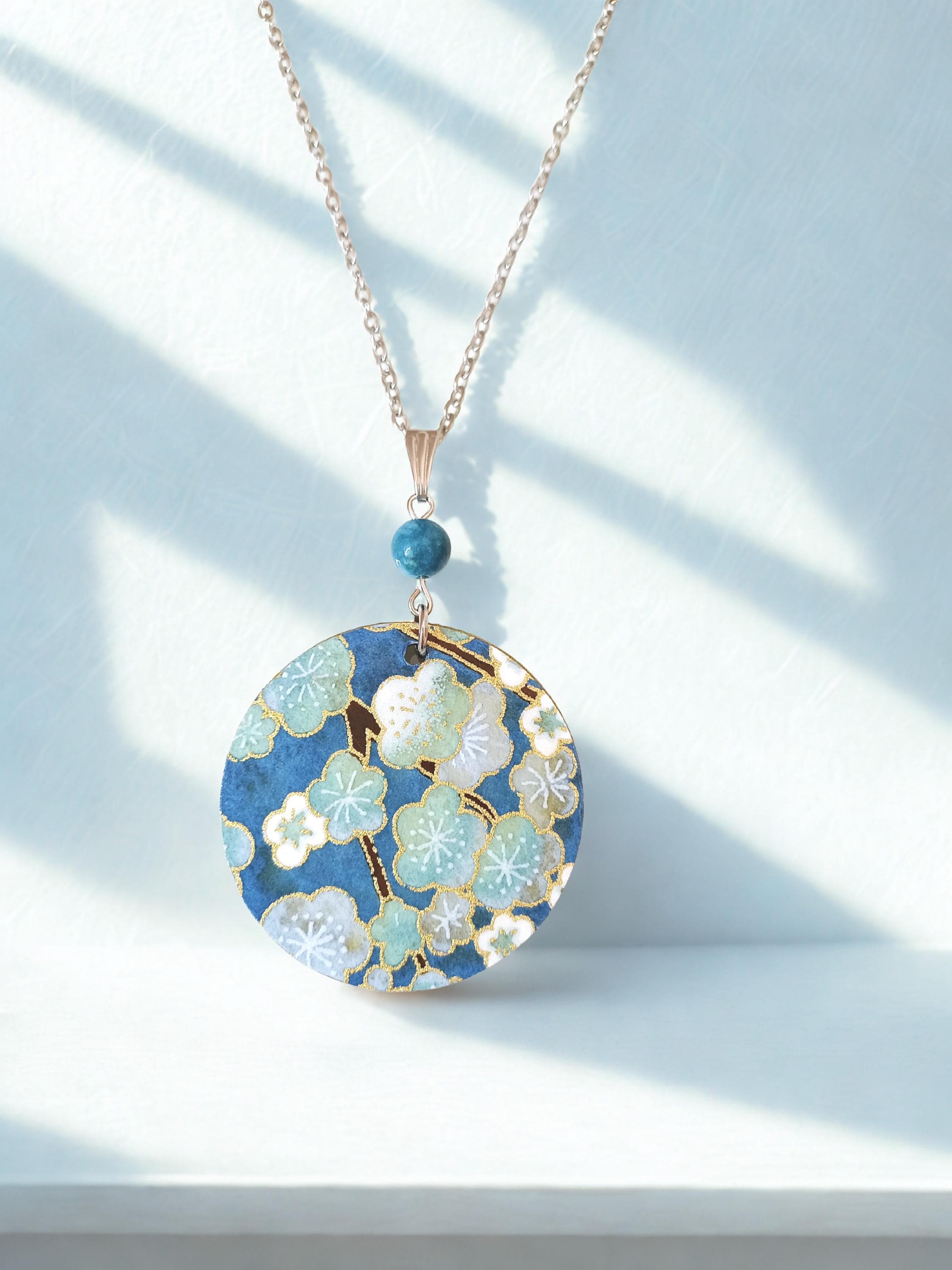 Pendentif Rond Motif Ballon à Fleurs – Style Japonais En Verre – Fait Main – Neuf Sans Emballage