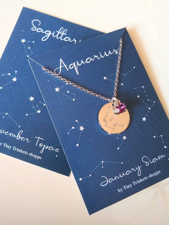 Collana personalizzata con costellazione zodiaco e pietra cristallo del mese di nascita birthstone