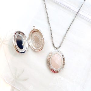 Vintage Style Oval Rose Quartz Photo Locket, Personalized Photo Print Pendant