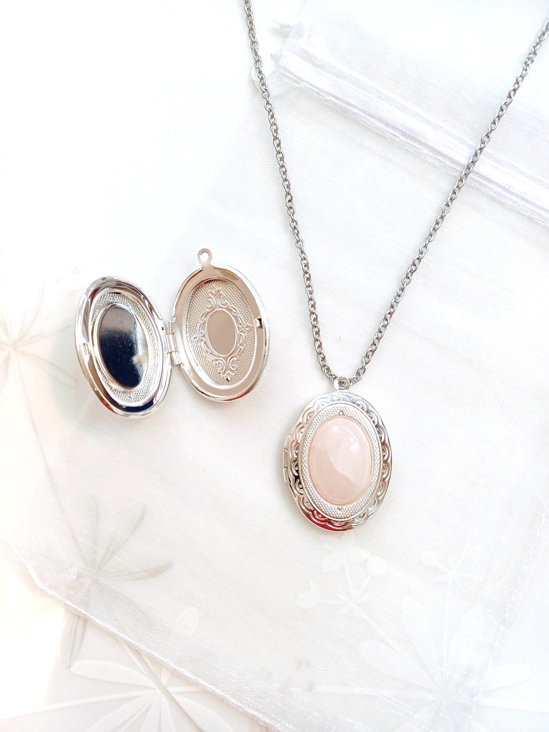 Collana Lunga Vintage Forever 21 Con Ciondolo Grande In Lucite Rosa/Pesca - Argentato