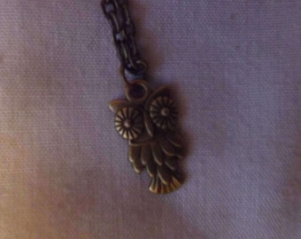 Bronze Feathery Owl Pendant Necklace