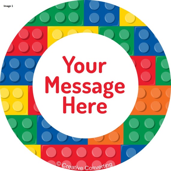 Personalized 3" Round Building Blocks Birthday party stickers