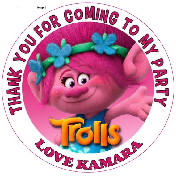 Personalized 3" Trolls Stickers (6) Designs to choose from