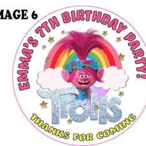 Personalized 3&quot; Trolls Stickers (6) Designs to choose from