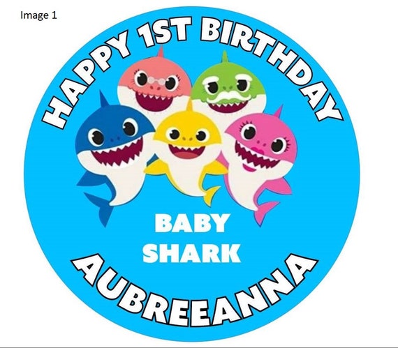 Personalized 3" Baby Shark Birthday Stickers 7 to choose from different colors