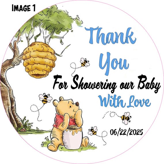24 Personalized 3" Winnie the pooh Baby Shower stickers