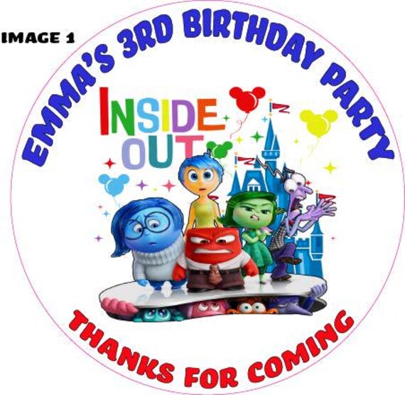 24 Personalized 3" Inside out Birthday stickers 2 to choose from