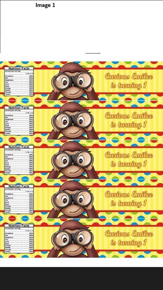 24 Curious George Personalized Water Bottle Labels 3 different designs