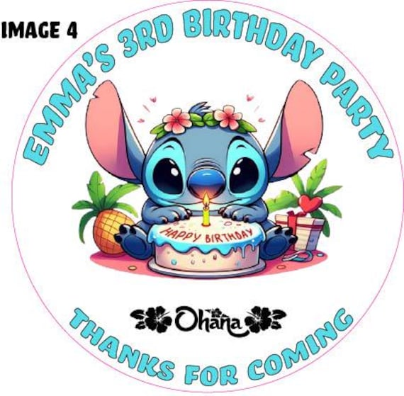 24 Personalized 3" Lilo & Stitch birthday stickers 5 to choose from