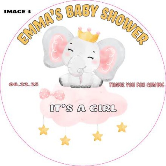 24 Personalized 3" Elephant Baby Shower Stickers boy & Girl
