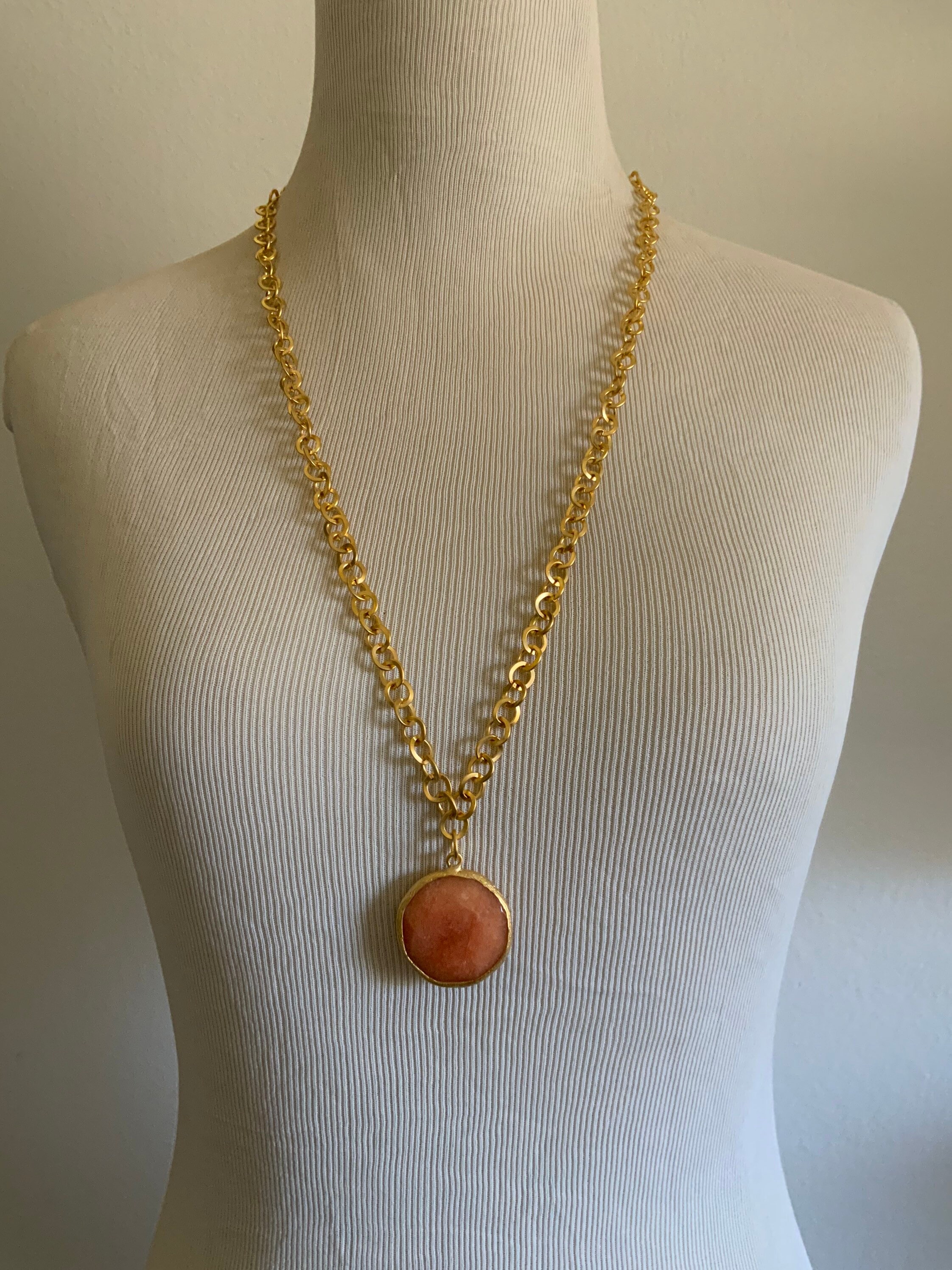 Orange Jade Pendant With Gold Plated Chain Necklace Etsy New Zealand