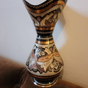 Copper Etched Vase, Metal Flower Vase, Decorative