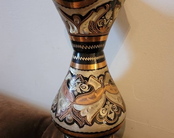 Copper Etched Vase, Metal Flower Vase, Decorative