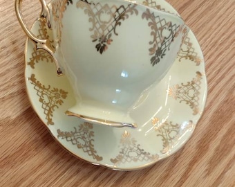Royal Albert Bone China Tea Cup and Saucer Yellow and Gold Filigree