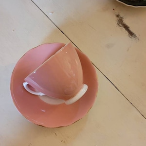 Tea Cup and Saucer Pink and White Vintage
