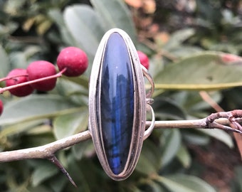 Size 7 Flashy Blue Labradorite /Sterling Silver Statement Ring/Cocktail Ring