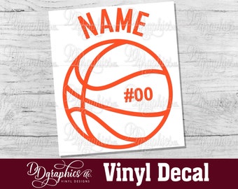 Basketball Personalized Vinyl Decal, Custom Basketball Sticker with Name, Sports Team, Basketball Player, Car window Decal, Mom, Basket Ball