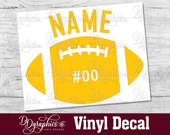 Football Personalized Vinyl Decal, Custom Football Sticker with Name, Sports Team, Football Player, Car window Decal, Mom Gift, Foot Ball