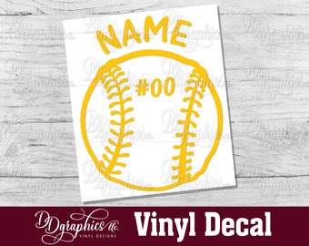 Softball Personalized Vinyl Decal, Custom Softball Sticker with Name, Sports Team, Softball Player, Car window Decal, Mom Gift, Soft Ball
