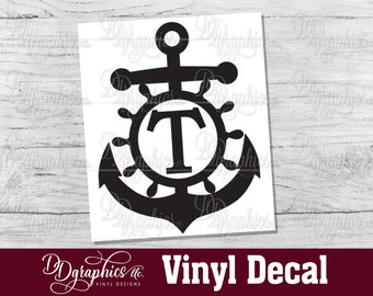 Anchor Wheel Monogram vinyl decal/  Monogram decal / Anchor Sticker / Boat wheel / Nautical Decal / tumbler /car decal/ helm /steering wheel