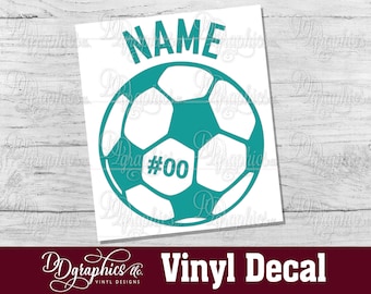 Soccer Personalized Vinyl Decal, Custom Soccer Sticker, Sports Team, Soccer Player, Car window Decal, Mom Gift, Soccer Ball, Laptop Tumbler