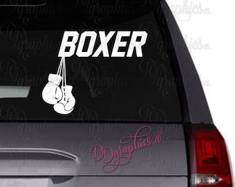 Boxer with Hanging Gloves Vinyl Decal, Custom Boxer Sticker, Boxing Decal, Car window Decal, Boxing, Boxing Gloves, Fighter, Gift, Sports