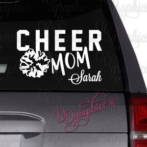 Personalized Cheer Mom Vinyl Decal, Custom Cheerleading Sticker, Cheer Team, Car Window Decal, Cheerleader Decal, Pompom, Sport, Mom Gift
