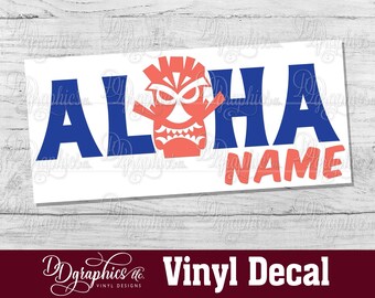 Aloha Tiki Personalized Vinyl Decal, Custom Tiki Idol Sticker with Name, Car window Decal, Hawaiian Tiki, Hawaii, Gift, Tropical Cruise