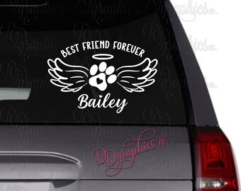 Best Friend Forever Pet Memorial Vinyl Car Decal, Custom Memory Personalized, In Memorium Sticker, Angel Wings, Halo, Pawprints, Dog, Cat