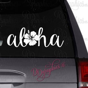 Aloha with Hibiscus Flower Vinyl Decal, Aloha Sticker, Hibiscus Flower, Car window Decal, Hawaii, Hawaiian Flower, Summertime, Tropics, Gift