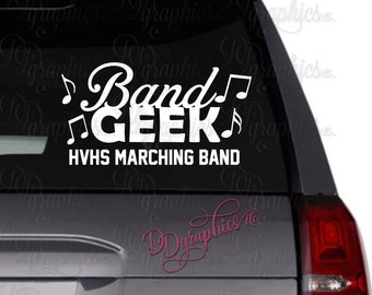 Band Geek Personalized Vinyl Decal, Custom Band Geek Sticker, Marching Band Name, Car window Decal, Music Notes, Treble Clef Heart, Gift