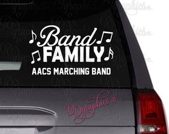 Band Family Personalized Vinyl Decal, Custom Band Sticker, Marching Band Name, Car window Decal, Music Notes, School, Mom Dad Family Gift