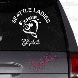 Personalized Choir Vinyl Decal, Custom Choir Sticker, Choir Name, Car window Decal, Music, Chorus, Sing,  Treble Clef heart, School Gift